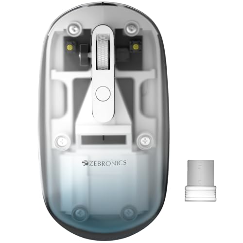ZEBRONICS Sheer Pro Wireless Mouse, Translucent Design, Up to 1600 DPI, Dual Mode 2.4GHz + BT, 4 Buttons, Type-C Rechargeable, Silent Clicks, USB Nano