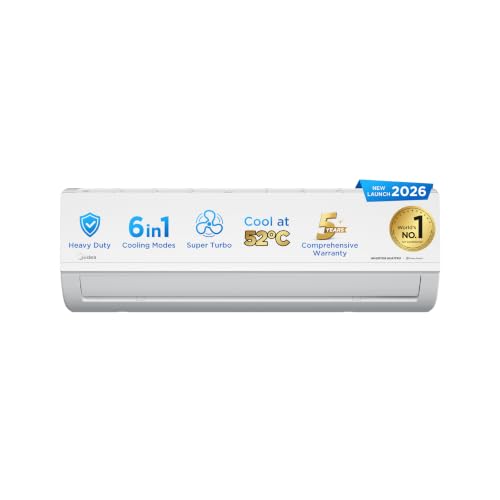 Midea 1.5 Ton 3 Star Inverter Split AC (Copper, Convertible 6-in-1 with Auto Intelligence,Turbo Mode for Faster Cooling, Auto Clean & HD+PM 2.5 Filter