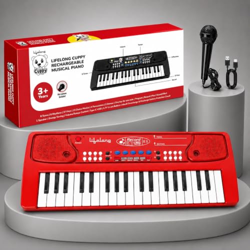 Lifelong Wireless Rechargeable Piano Keyboard for Baby & Kids with Mic, Single Speaker, Portable Keyboard Piano, Type C Charging, Long Battery Life Mu