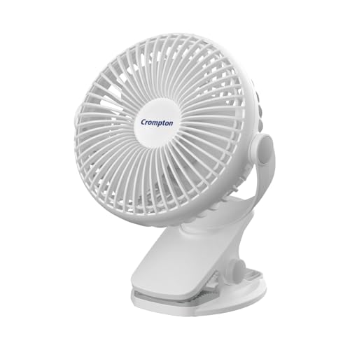 Crompton Siro Rechargeable Clip Fan 100MM | Safety Grill Design | Replaceable Battery | Type-C Charging | 360° Adjustable Rotation | Personal Cooling 