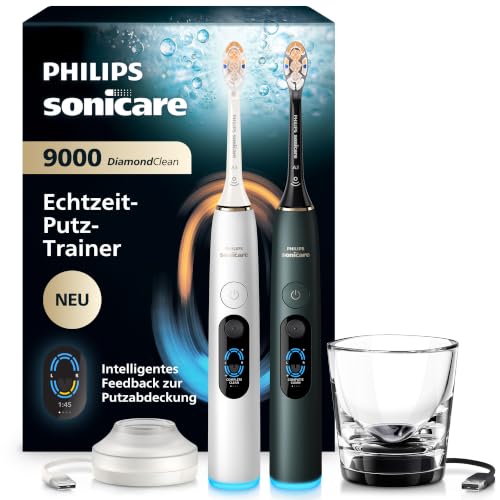 ⚡ BLITZDEAL (-38%) Philips Sonicare Next-Generation DiamondClean 9000 elektrische Zahnbürste - Feedback zur Putzabdeckung, Andruckkontrolle und 21 Einstellungen, Silberweiß & Mitternachtsgrün, 2er-Pack, HX9216/89