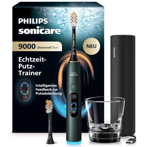 ⚡ BLITZDEAL (-34%) Philips Sonicare Next-Generation DiamondClean 9000 elektrische Zahnbürste - intelligentes Feedback zur Putzabdeckung, intelligente Andruckkontrolle und 21 Einstellungen, Mitternachtsgrün, HX9214/84