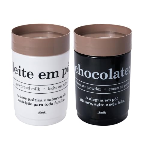 Plasútil Kit 2 Potes Plug Porta Leite em Pó e Chocolate em Pó 1,1 L Despensa Cozinha