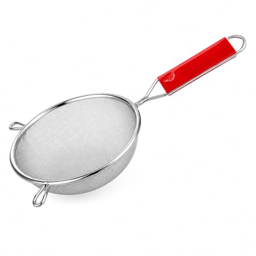 ADD2CART Multipurpose Stainless Steel Strainer for Vegetables, Fruits, Soup & Juice - Kitchen Tool with Red Handle (Silver) - Best for Tea & Rice Use 