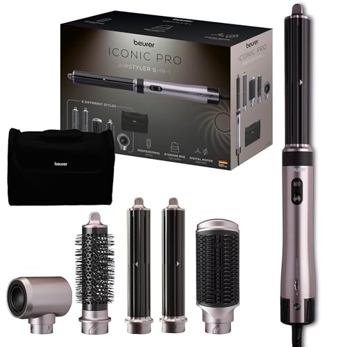 (-38%) Beurer Airstyler 5-in-1 Iconic Pro, Multifunktionaler Haarstyler für Locken, Glätten & Blowout, schonendes Luftstrom-Styling für alle Haartypen, 5 Aufsätze, Föhn, Lockenstab, Glättungsbürste in einem