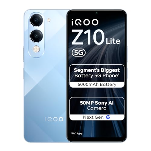 iQOO Z10 Lite 5G (Titanium Blue 2026, 4GB RAM, 64GB Storage) | Dimensity 6300 5G Processor | 50MP Sony AI Camera | 6000 mAh Battery | IP64 Rated & Mil