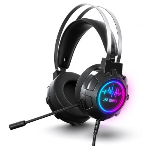 Ant Esports H950 Pro Wired Gaming Headset for PC, Xbox, PS4 & PS5, 7.1 USB Surround Sound Wired Headphones, 50mm Drivers, Mirror RGB LED, Omnidirectio