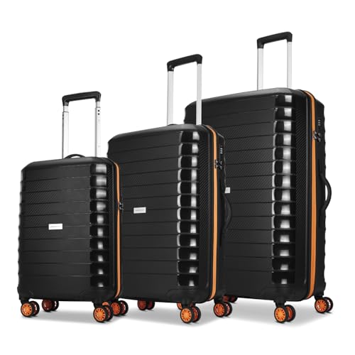 Aristocrat Altitude Set of 3 (Cabin+Medium+Large) Trolley Bags, Black | 8-Wheels, Polypropylene Case, Spacious, Combination Lock, Sturdy Zipper, Light