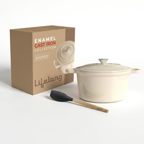 Lifelong Enamel Cast Iron Dutch Oven with Lid (5.6L, 28cm) | Oven, Gas & Induction Compatible | Slow Cooking, Even Heat Distribution, Nontoxic, Durabl
