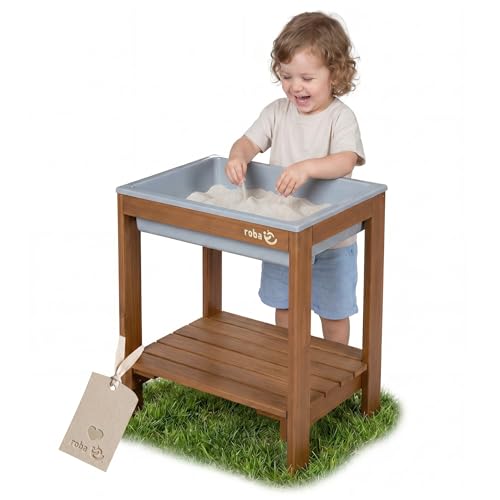 🔥 SELTEN SO GÜNSTIG (-58%) roba Outdoor + Spieltisch "Tiny" mit Spielwanne - Wetterfester Sand- & Matschtisch aus Massivholz - Gartenmöbel für Kinder - Ab 18 Monaten - Teakholzfarben