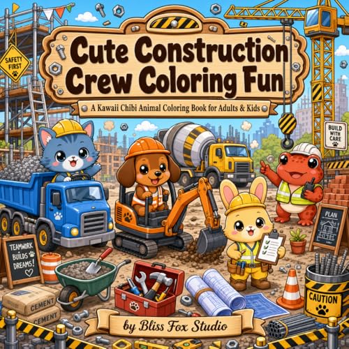 Cute Construction Crew Coloring Fun coloring book cover