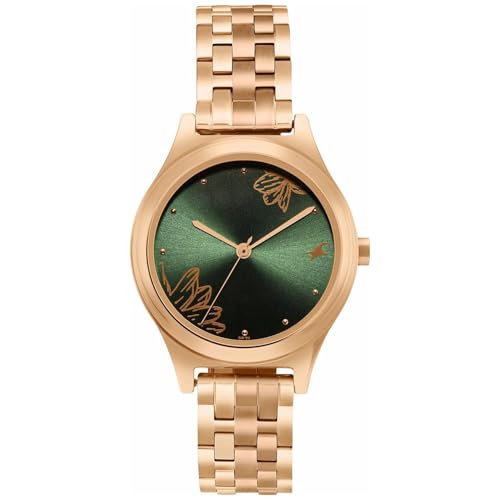 Fastrack P3H Green Dial Rose Gold Plating Stainless Steel Women's Watch - NT6268WM07