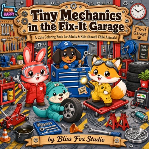 Tiny Mechanics in the Fix-It Garage coloring book cover