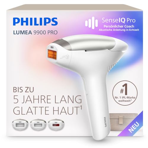 ⚡ BLITZDEAL (-36%) Philips Lumea 9900 Pro IPL-Haarentfernungsgerät - bis zu 5 Jahre seidig glatte Haut, Anwendung zu Hause, medizinisch zertifiziert, 3 Aufsätze: Körper, Gesicht, empfindliche Stellen, BRC331/00