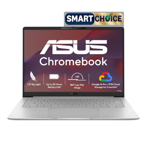 ASUS Chromebook CM1405 (2026), Smartchoice, MediaTek Kompanio 540 Processor, 4GB RAM, 64GB SSD, FHD, 14"(35.5 cm), 60Hz, Chrome OS, Pure Grey, 1.37 Kg