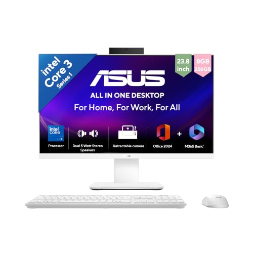 ASUS V440 (2026),Intel Core 3 100U (i3-14th Gen),Intel iGPU,8GB/256GB,FHD,23.8"(60.45 cm),Win 11,M365 Basic(1Y),Office 24,White,5.46 kg,V440VAB-KWC300