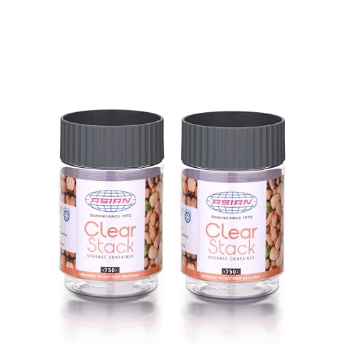 Asian Plastowares - Clear Stack Jar (750ML X 2) | BPA-Free | Multipurpose Jar for Snacks, Pulses, Dry Fruits & Biscuits | Airtight | Food Grade Storag