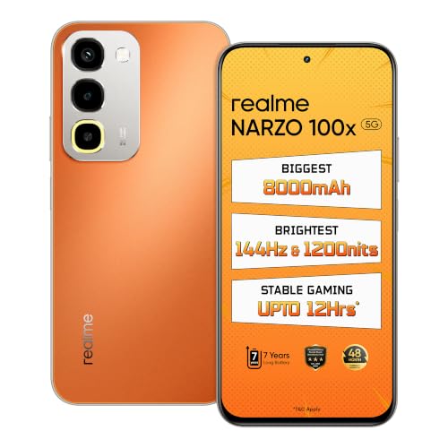 realme NARZO 100x 5G (Flash Orange,6GB+128GB) | Biggest 8000mAh Battery | 45W Fast Charge | 144Hz, 1200nits Bright Display | 7 Years Battery Health | 
