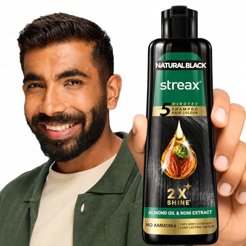 Streax Shampoo Hair Colour Black, 160 ml Pump Pack | Instant Black Hair Color Shampoo for grey coverage in 5 minutes, Ammonia Free Long Lasting Formul