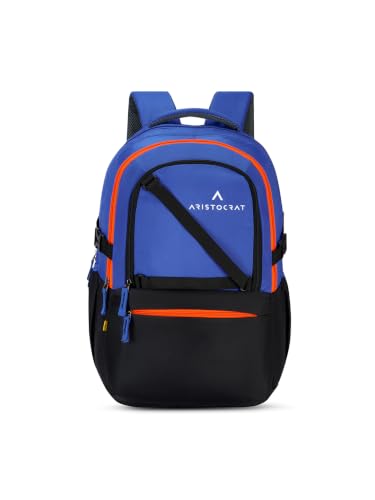 Aristocrat Hype 33L Laptop Backpack (Upto 17"), 2 Compartments, Blue | Spacious, Front & Side Pockets, Padded Straps, Premium Fabric & Zipper, Office/