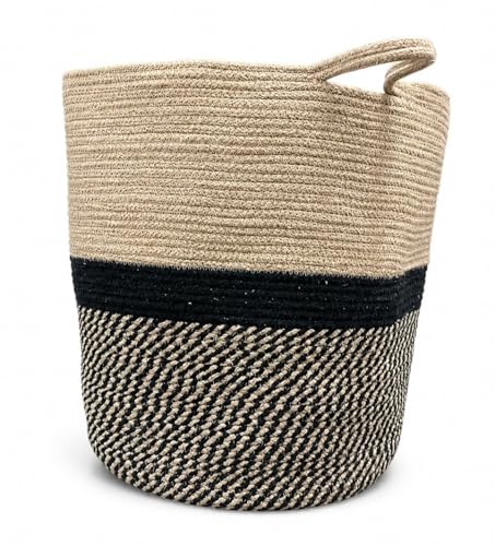 amazon basics Polycotton Basket Large Hamper Polycotton Baskets for Storage, 14D x 18.3H, Wicker Laundry Baskets for Living Room, Dirty Clothes Basket