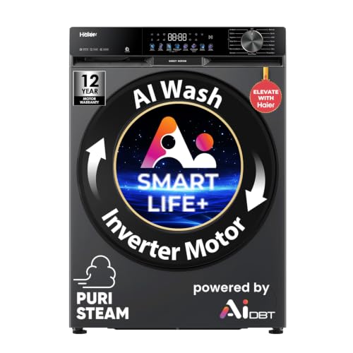Haier Smart Choice 10Kg,5 Star,AI Smart LIFE+,Vibrant Touch Panel, 525 mm Super Drum, Refresh,WiFi enabled,Fully Automatic Front Load Washer(EFL100-IM