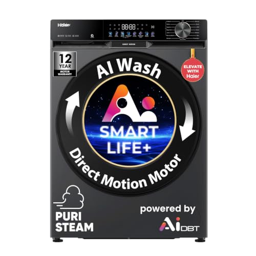 Haier Smart Choice 12 Kg, 5 Star, AI Smart LIFE+, Hygienic Care,ABT,525 mm Super Drum, Refresh,Direct Motion Motor,WiFi enabled, Fully Automatic Front