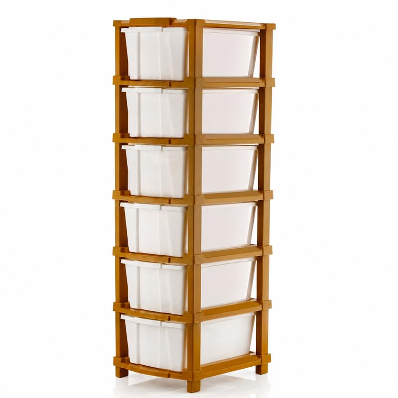 Kavira Plastic Drawer Storage Tower - Space Organizer|White,6 Layer | Durable plastic pullout drawer with smooth-glide tracks; compact vertical design