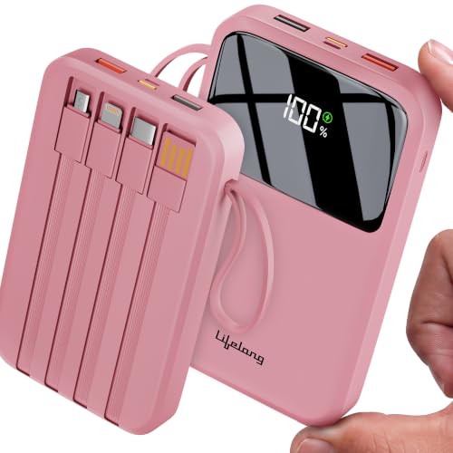 Lifelong Electronics 10000mAh 22.5W Fast Charging Power Bank | 3 Inputs (1 Built-in USB A Cable + 1 C + 1 Lightning Port) & 6 Outputs (3 Built-in Cabl