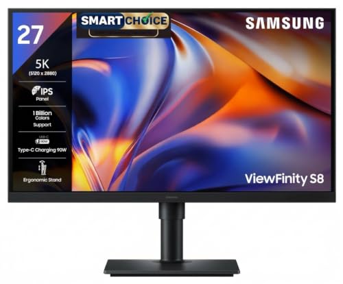 Samsung 27" 5K ViewFinity S8 Monitor (Smartchoice) |5K (5120 x 2880)|IPS Panel|Type-C 90W Charging|Inbuilt KVM Switch|Ports-HDMI/DP/LAN/USB-C/USB-A,B|
