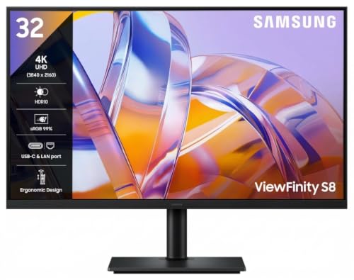 Samsung 32" ViewFinity S8 Monitor| 4K 3840 x 2160 |350nits| 1.07 Billion Colors| SRGB 99% | PIP | PBP | HDR10 |Display Port| HDMI Port | Multiple USB 