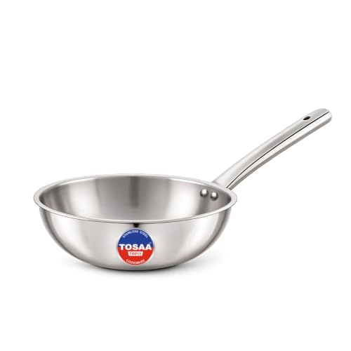 TOSAA TRIPLY Wok 18 CM (1250 ML)|Made with Premium triply Construction for Better Durability and Long-Lasting Performance.