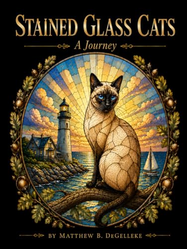 Stained Glass Cats Adult Coloring Book Cover by Matthew Degelleke