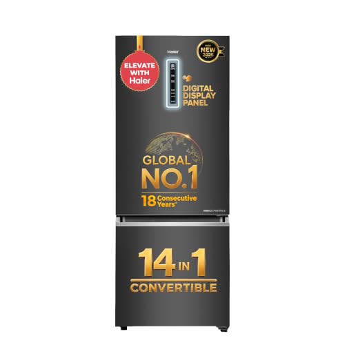 Haier 325 L 3 Star Frost Free Triple Inverter Bottom Mount Refrigerator, Digital Touch Display & 2X Bigger Fresh Storage (HEB-333GBA-P, Graphite Black