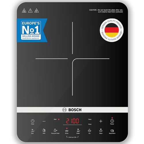 Bosch TrueSafe 2100W UltraSleek Induction Cooktop |Touch Panel (PI815S11EI) | Variable Temperature Control | Superior 6KV Surge Protection | 8 Preset 