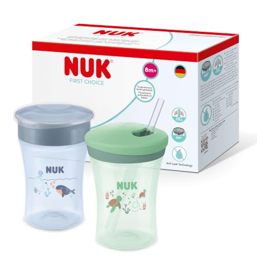 🔥 STARKER PREIS (-30%) NUK First Choice Trinklernset | Magic Cup & Strohhalmbecher | 230 ml | Kleinkindflaschen | Blauer Wal & Grüne Schildkröte | 2er-Pack