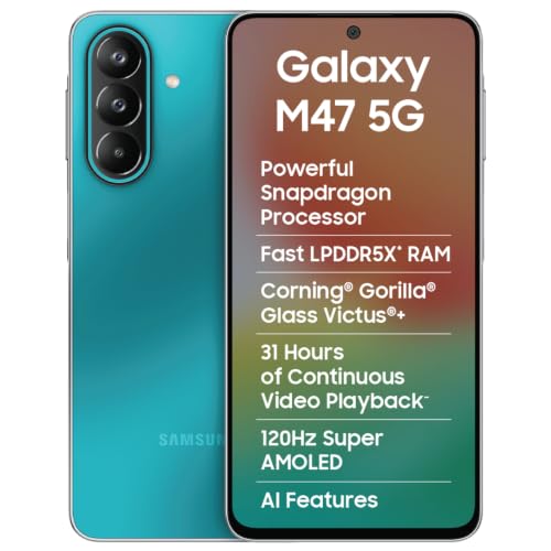Samsung Galaxy M47 5G Mobile (Blaze Blue, 6GB RAM, 128GB Storage, 6000mAh Battery)| 50MP OIS| Snapdragon Processor| LPDDR5X RAM,UFS 3.1 Storage| Goril