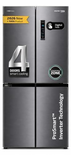Voltas Beko, A Tata Product, 522 L, Inverter, Convertible, Frost Free, French Four Door Side by Side Refrigerator (2026 Model, R4D522/FPV3N0RXID, Inox