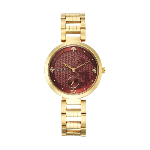 Classique Plain 3 Hands Red Round Dial Yellow Plating A1Stainless Steel Strap Men's Watch - 2480YM04