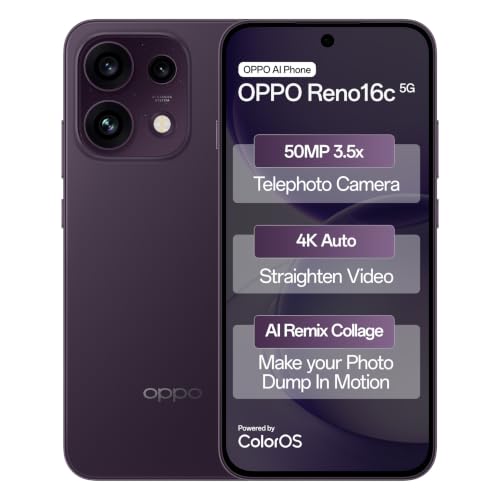 OPPO Reno16c 5G (Twilight Violet, 8GB, 128GB) | 50MP 3.5X Telephoto Camera | 4K Video | AI Remix Collage | 7000mAh 80W SUPERVOOC | ColorOS 16 | IP69K 