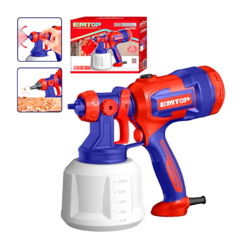 EMTOP Pistola de Pintura Elétrica Industrial, 530W, Reservatório 1000ml, Vazão 410ml/min, com Bico Soprador