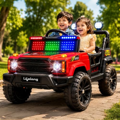 Lifelong Jeepster EV Car for Kids (6 Month Warranty)| Big Electric Car with Music, LED Lights | Dual Motor, 12V Rechargeable Battery | Parental Contro