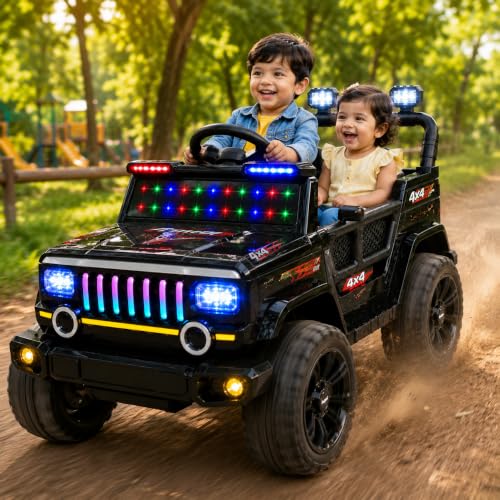 Lifelong Jeepster EV Car for Kids | Big Electric Car with Music & LED Lights | Dual Motor, 12V Rechargeable Battery | Parental Control, Foot Accelerat