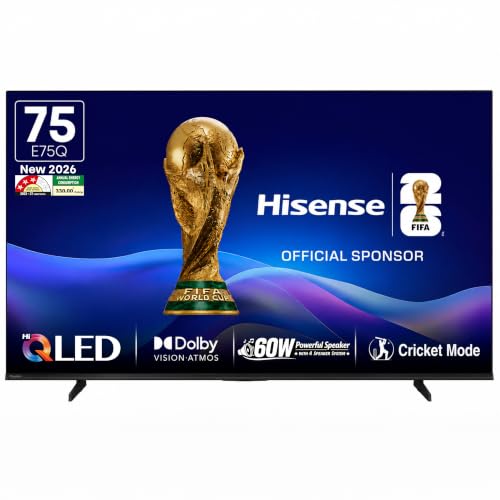 Hisense 189 cm (75 Inches) 4K Ultra HD Smart Hi-QLED TV | 60W Speakers | Dolby Atmos & HDR10+ | Cricket Mode | World Fastest TV OS - VIDAA | 75E75Q (B
