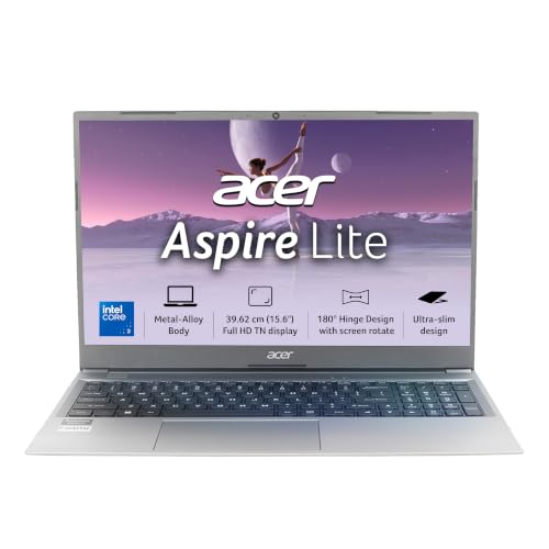Acer Aspire Lite, Intel Core 3-100U Processor, 8GB DDR4 RAM/512GB SSD, 39.62cm/15.6" FHD IPS Display, Win 11 Home, Steel Gray, 1.59 Kg,AL15-53, Thin &
