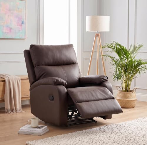 Royaloak Nova Leatherette Recliner 1 Seater, Manual Recliner Chair with High Backrest, Tufted Design, Padded Armrests & Soft Cushions, Living Room Rec