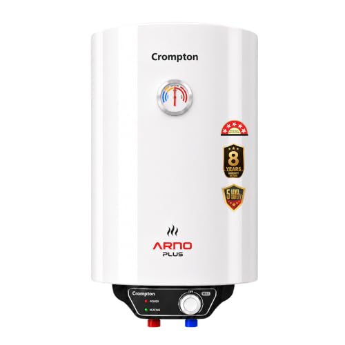 Crompton Arno Plus 25L 5‑Star Storage Water Heater | Anti‑Scale Technology for Hard Water up to 2000 ppm | 8 Bar High‑Rise Pressure | 5‑Level Safety |