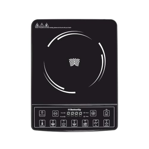 Butterfly Amaze Pro Induction Cooktop | 2000 W Power with 5.5 KV Surge Protection | 7 Preset Indian Menu Options With 3 Hrs Timer | Touch Button | BIS
