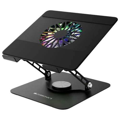 Zebronics NS5500 Rotatable Laptop Cooling Stand, Up to 17-Inch, 360° Rotation, Metal Body, USB Powered Cooling, LED Lights, 3 USB, 2 Type-C Ports, Mul