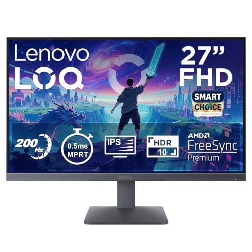 Lenovo LOQ 27-10 (Smartchoice) | 27" (68.5cm) FHD (1920x1080) IPS 200Hz Gaming Monitor | 0.5ms, HDR10 Compliance, AMD FreeSync, 99% sRGB, 2xHDMI 2.1 T